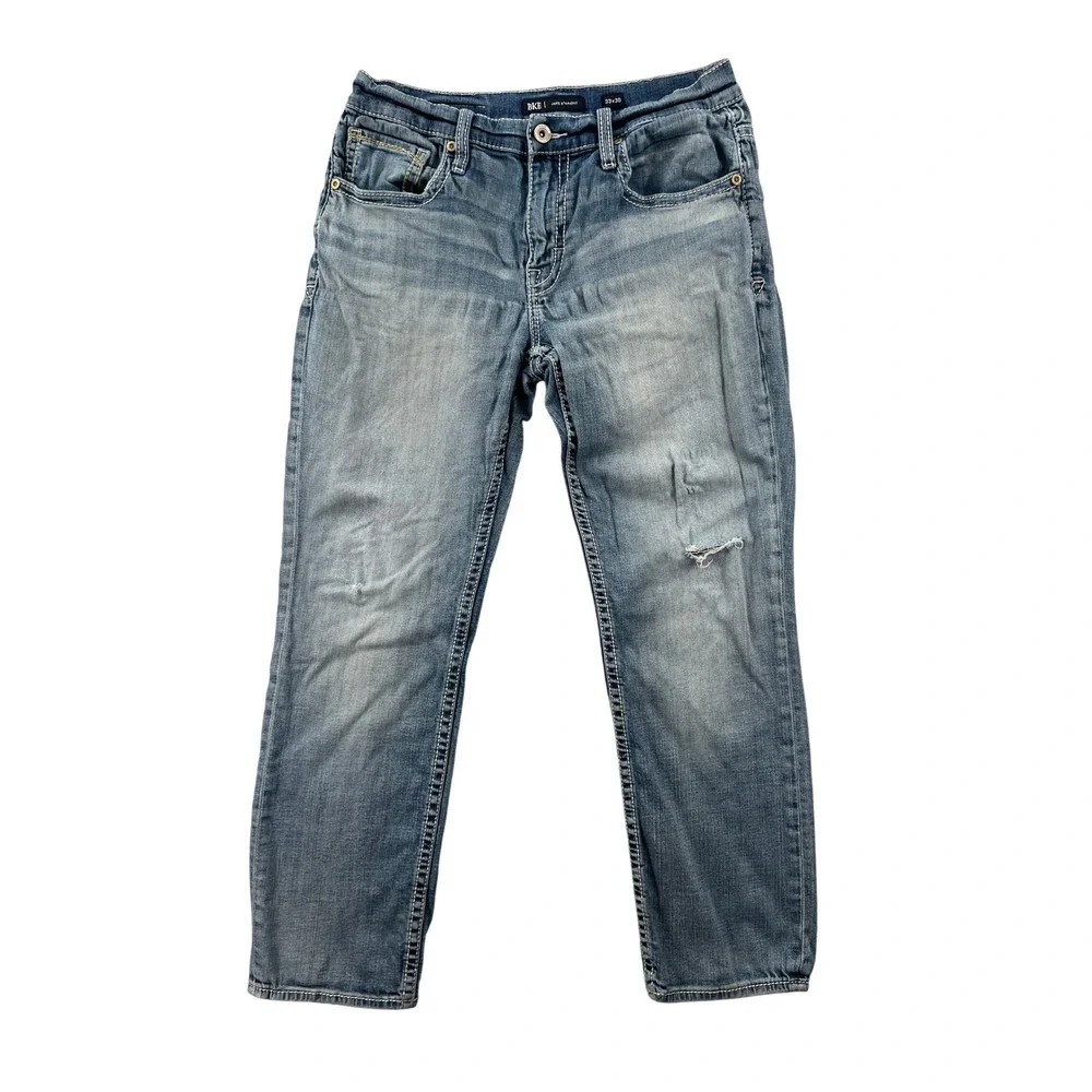 BKE Jake Straight Mens Jeans 33x30 (fit 32x29) Blue Medium Wash Distressed Y2K